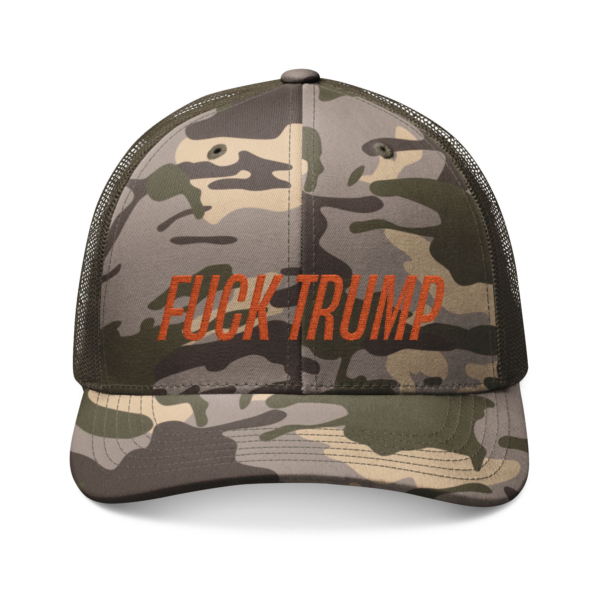 FUCK TRUMP Camo Trucker Hat with Embroidery - Resist DC