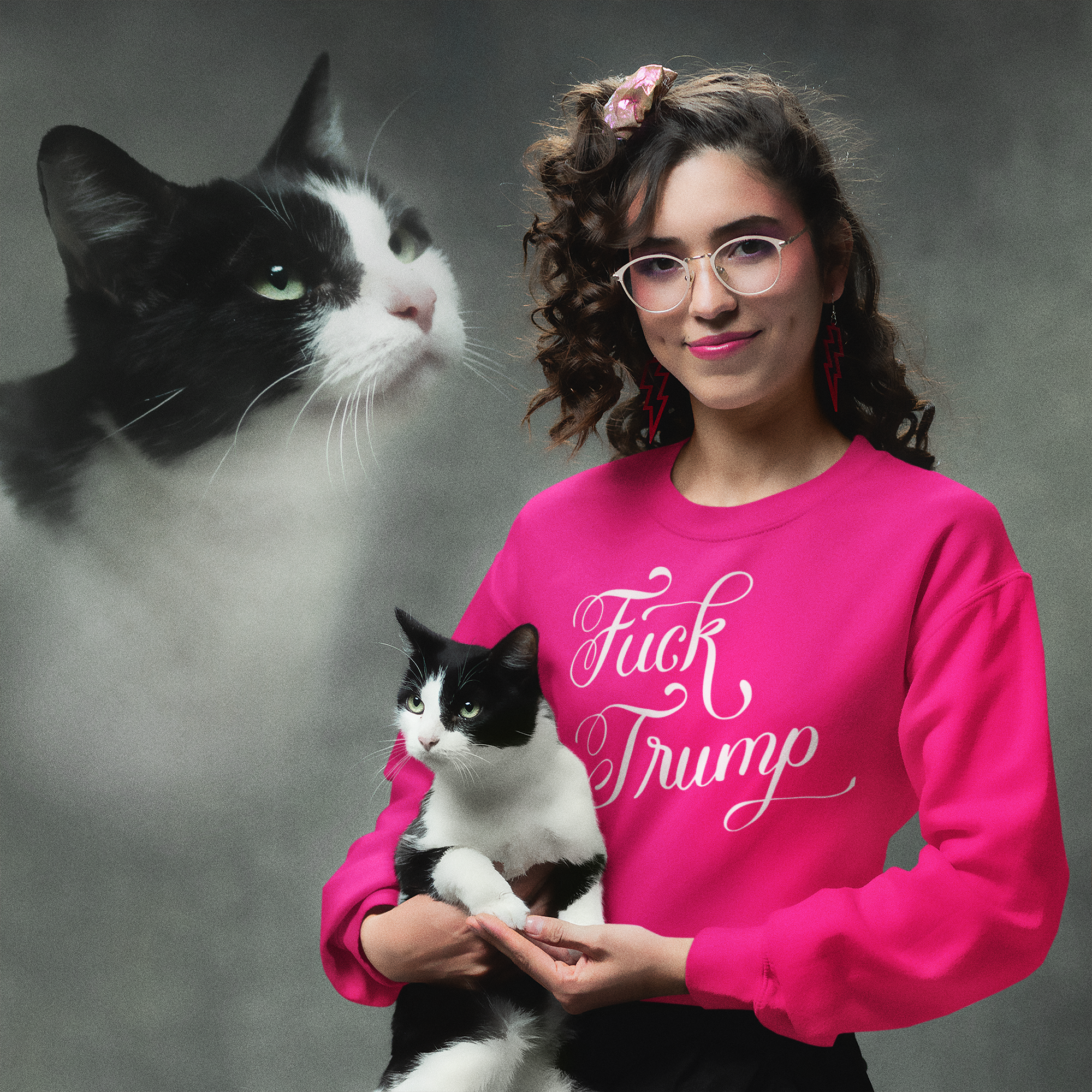 Fuck Trump Sweatshirt: Pink Anti-Trump Shirt, Hand-Drawn Calligraphy