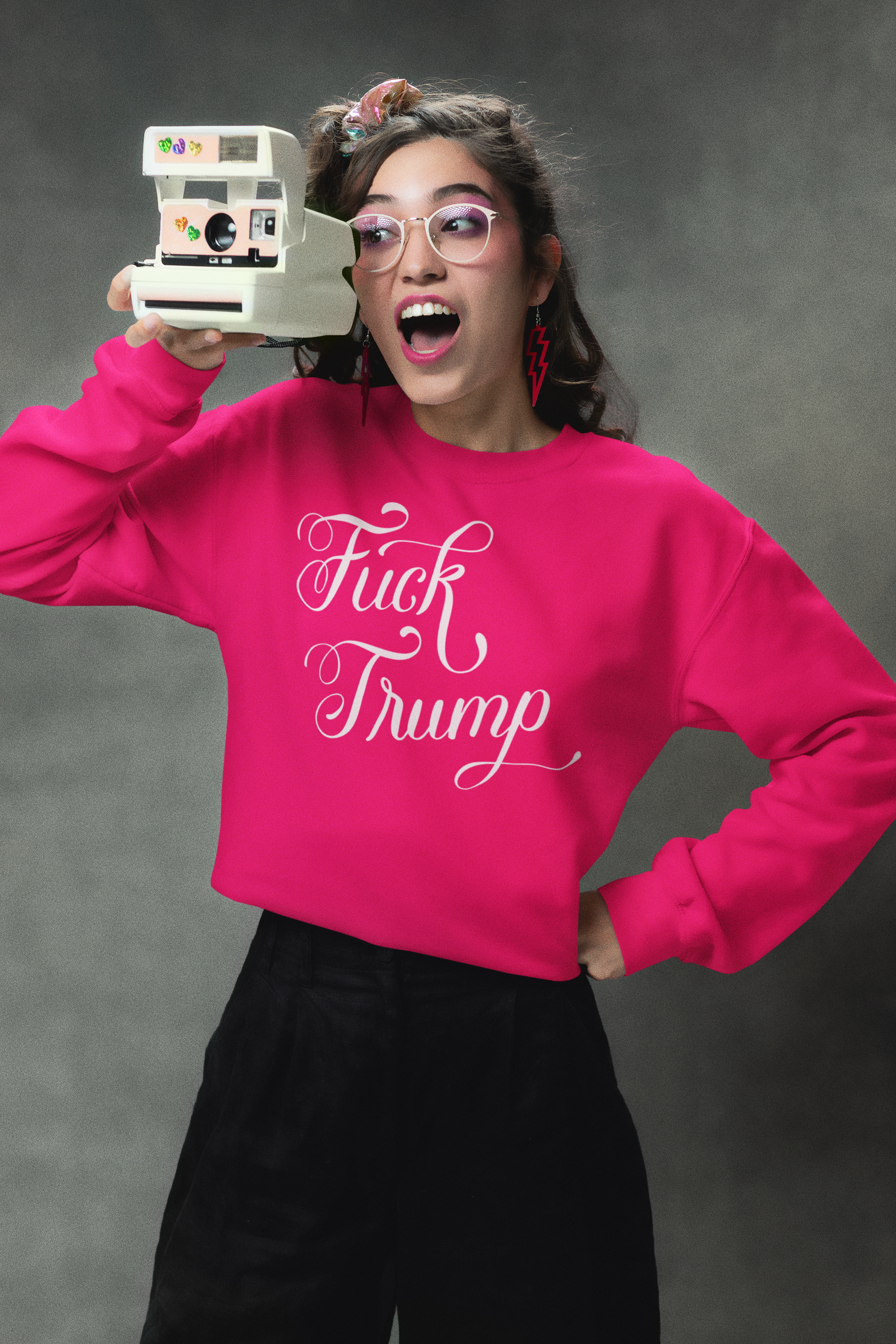 Fuck Trump Sweatshirt: Pink Anti-Trump Shirt, Hand-Drawn Calligraphy