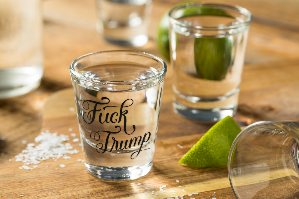 Fuck Trump Shot Glass: Anti Trump Liberal Glass with Hand-Drawn Calligraphy
